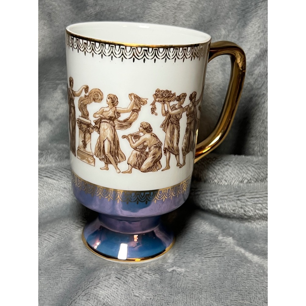 Royal‎ Crown Arnart Smug Mugs Greek Classic 1532 Coffee Tea Mug Gold Trim